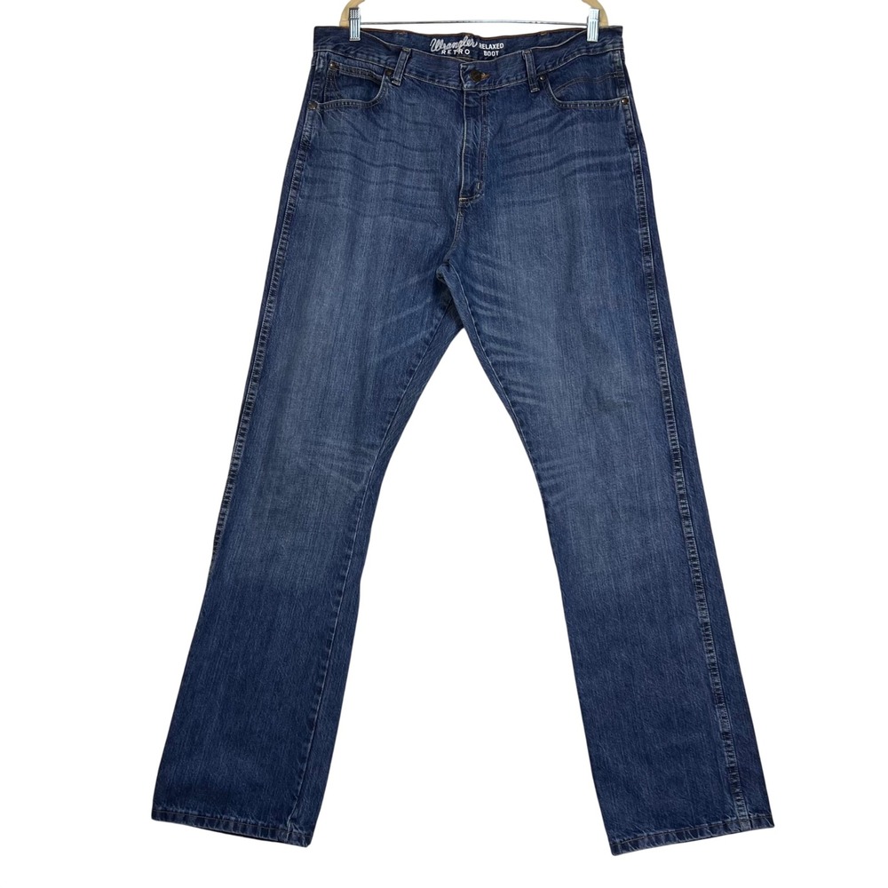 Wrangler Retro Relaxed Boot Jeans Mens 38x36 (39x36) TALL Med Wash Western FLAWS